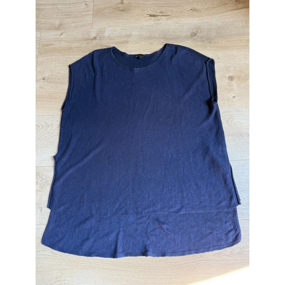 EUC Eileen Fisher high low sleeveless blue 100% organic linen knit boxy top sz S